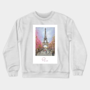 Painting of the Eiffel Tower in Paris in spring with cherry blossoms Crewneck Sweatshirt